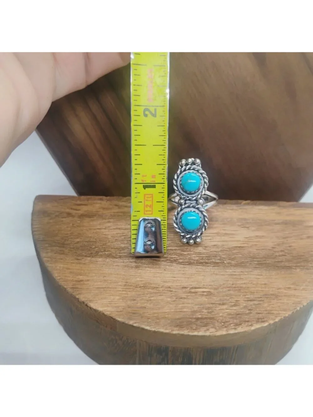 Southwest Sterling Silver Double Kingman Turquoise Stone Ring Size 7